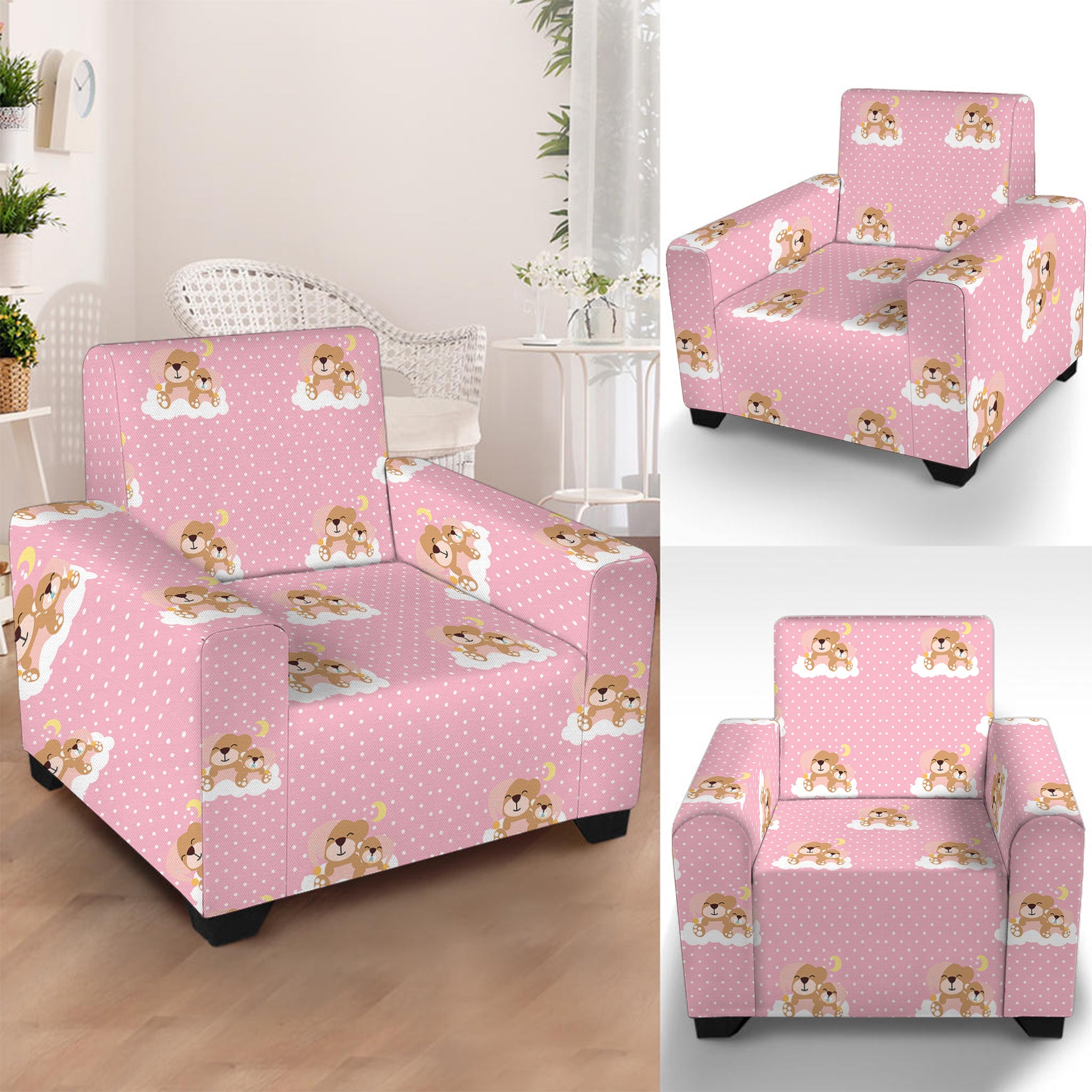 Cute Polka Dot Baby Bear Pattern Print Armchair Slipcover