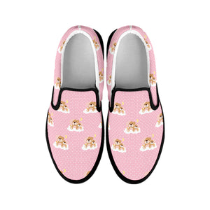 Cute Polka Dot Baby Bear Pattern Print Black Slip On Shoes