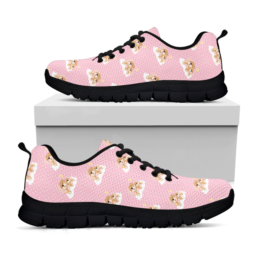 Cute Polka Dot Baby Bear Pattern Print Black Sneakers