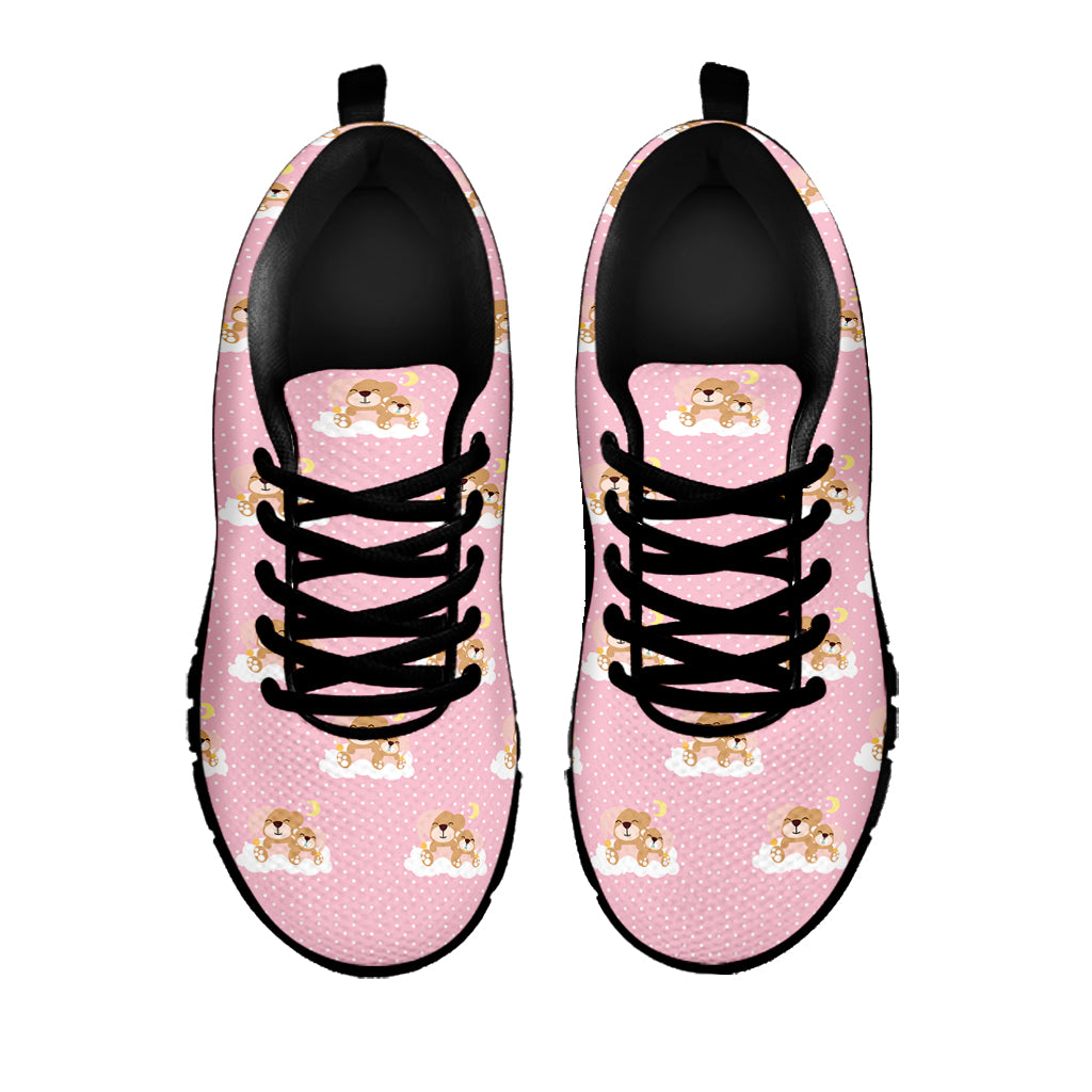 Cute Polka Dot Baby Bear Pattern Print Black Sneakers
