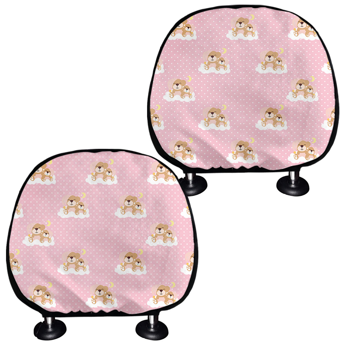 Cute Polka Dot Baby Bear Pattern Print Car Headrest Covers
