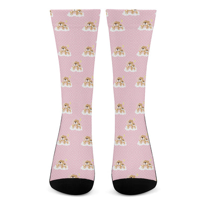 Cute Polka Dot Baby Bear Pattern Print Crew Socks