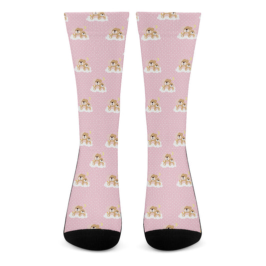 Cute Polka Dot Baby Bear Pattern Print Crew Socks