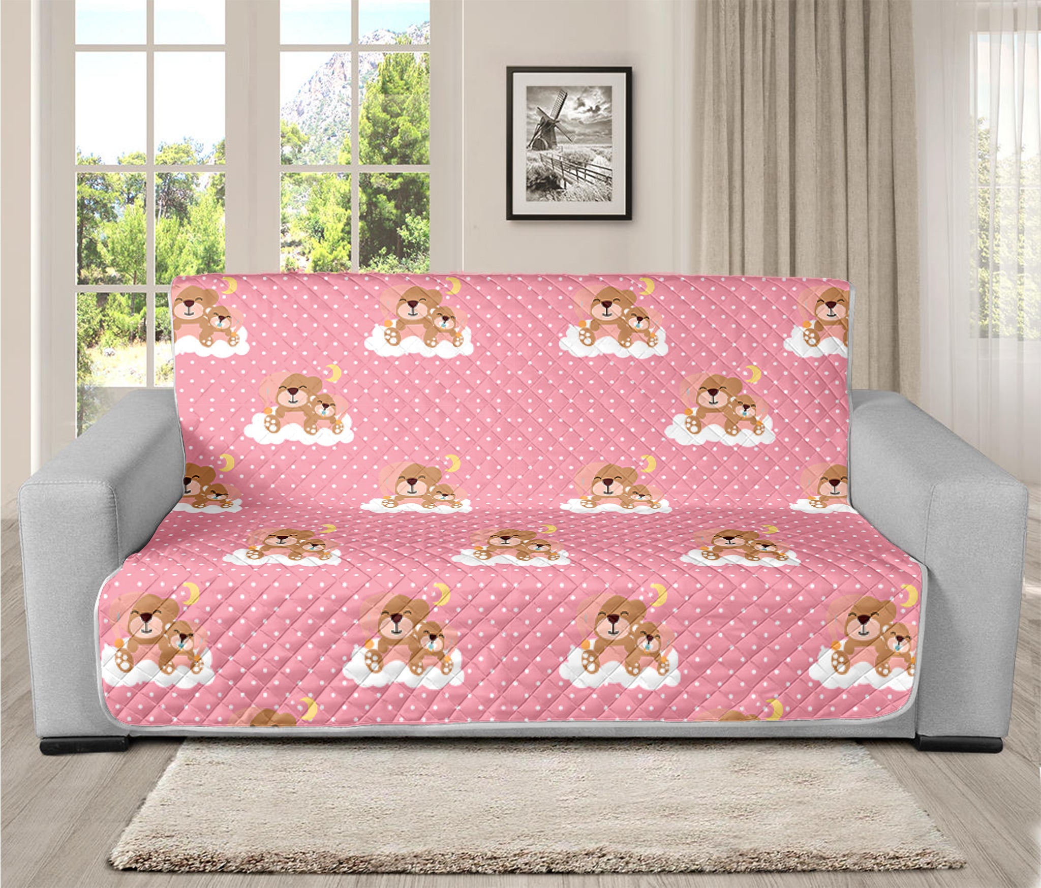 Cute Polka Dot Baby Bear Pattern Print Futon Protector