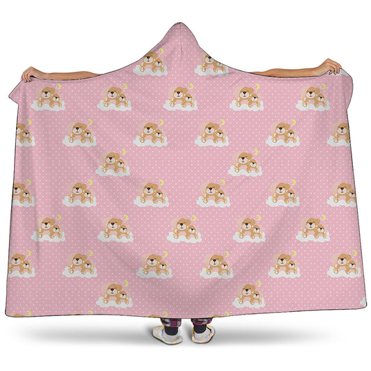 Cute Polka Dot Baby Bear Pattern Print Hooded Blanket