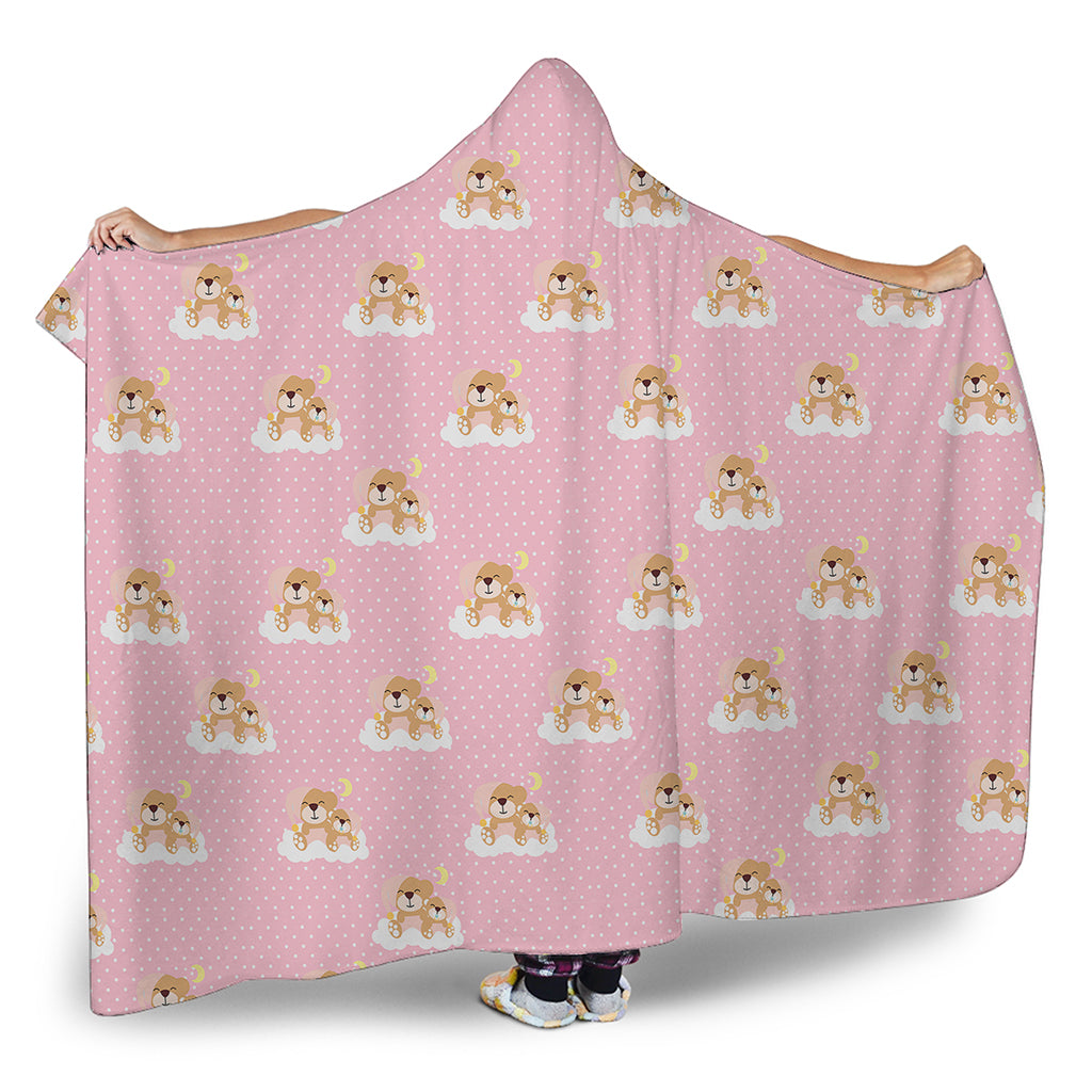 Cute Polka Dot Baby Bear Pattern Print Hooded Blanket