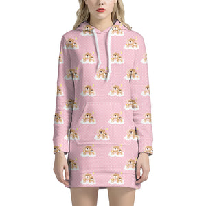 Cute Polka Dot Baby Bear Pattern Print Hoodie Dress