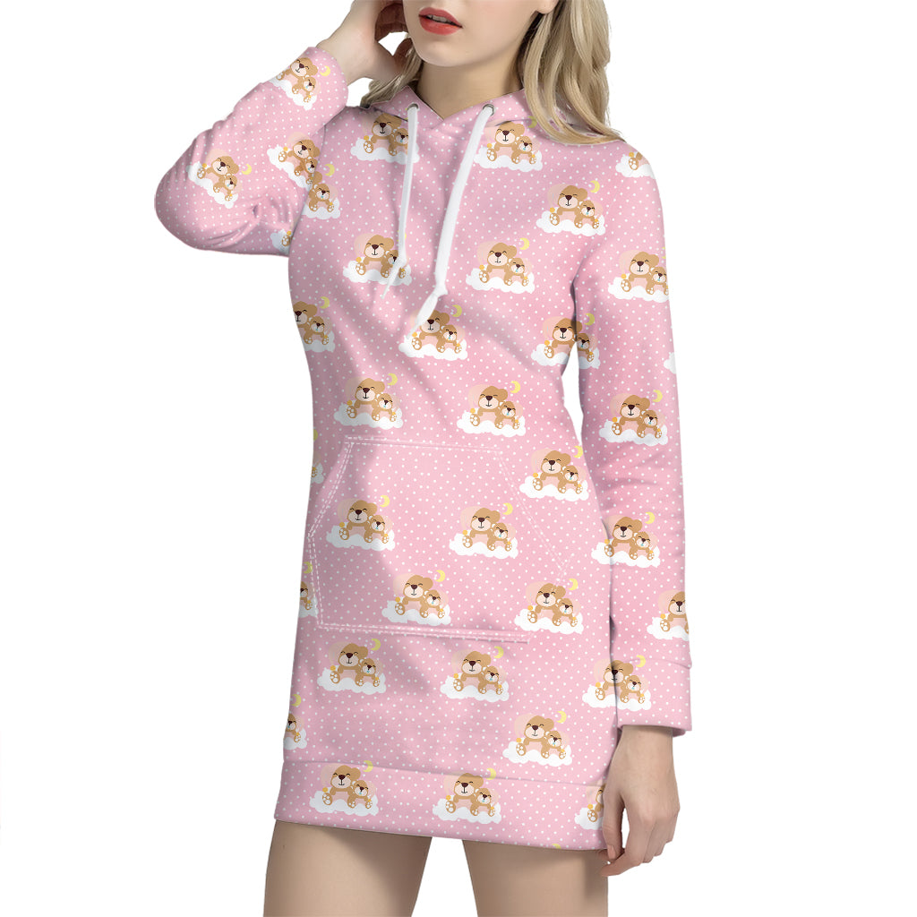 Cute Polka Dot Baby Bear Pattern Print Hoodie Dress