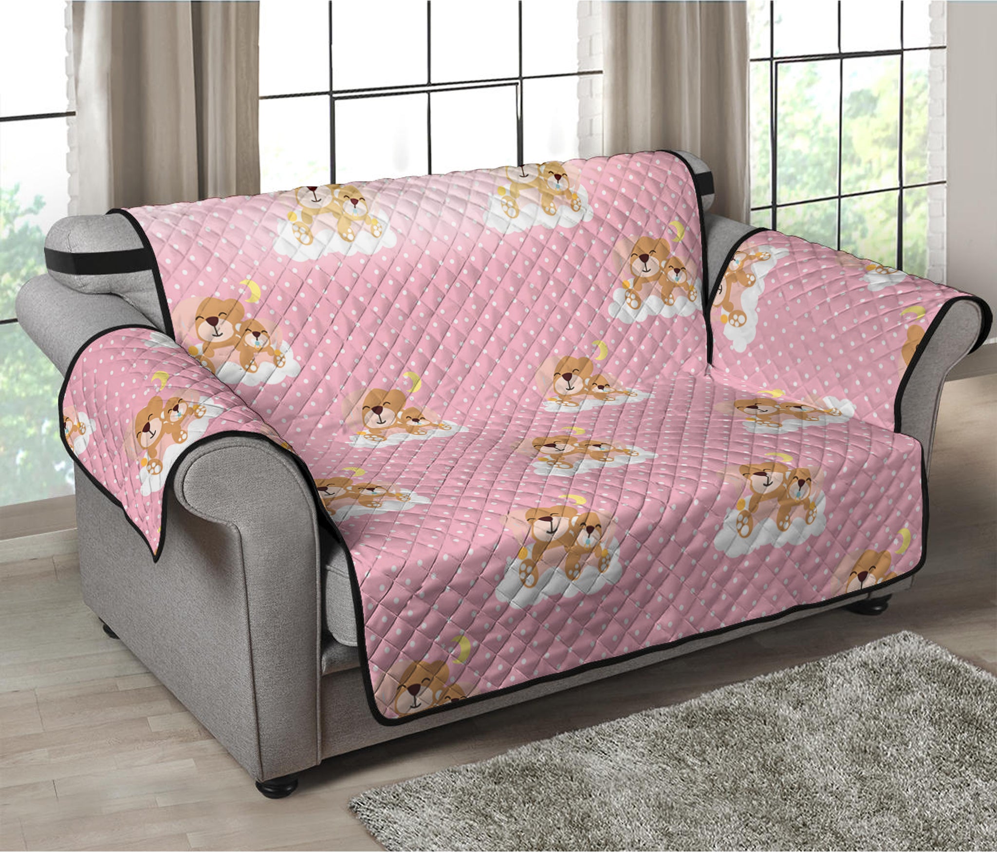 Cute Polka Dot Baby Bear Pattern Print Loveseat Protector