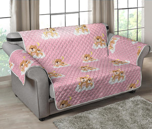 Cute Polka Dot Baby Bear Pattern Print Loveseat Protector