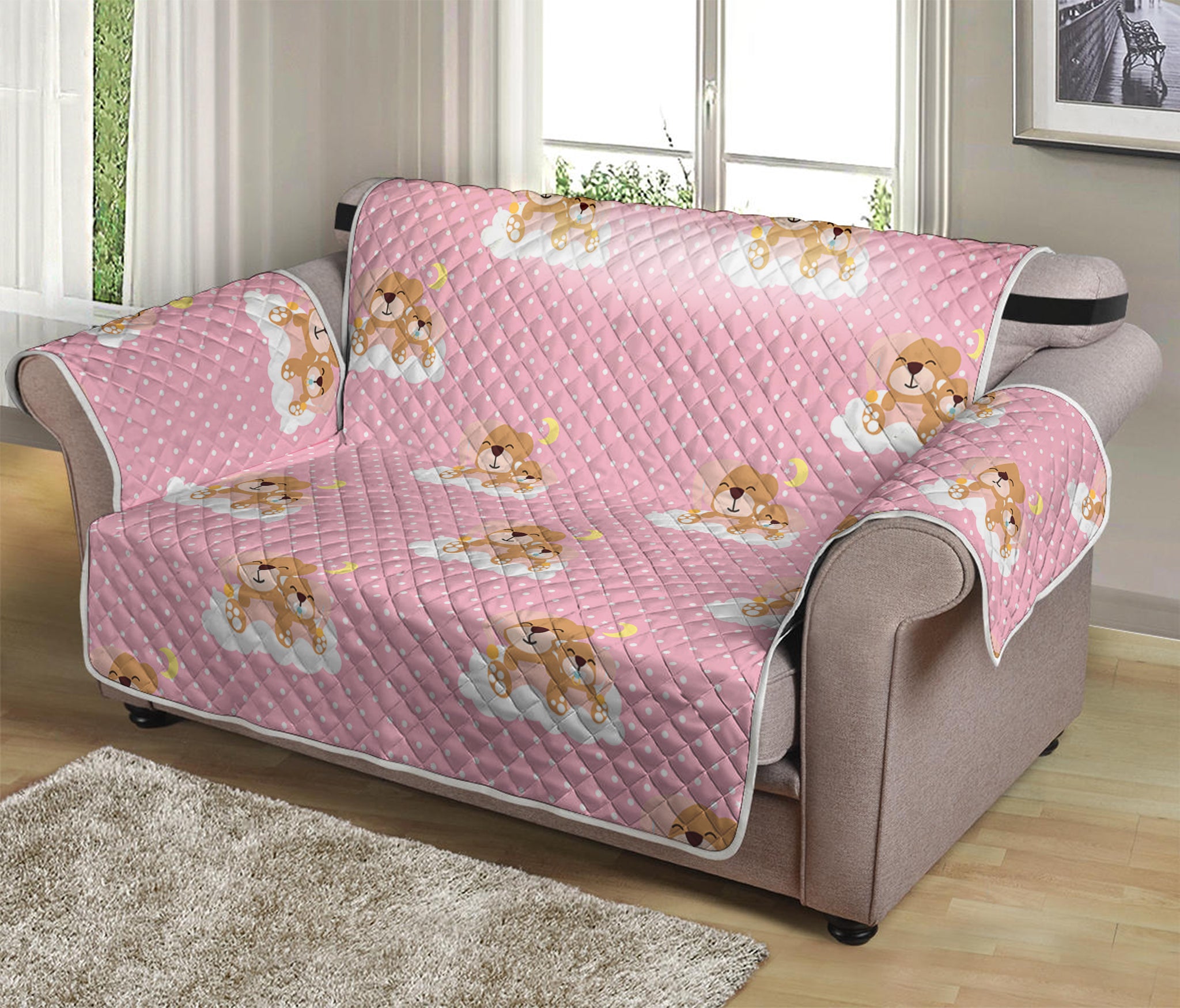 Cute Polka Dot Baby Bear Pattern Print Loveseat Protector