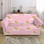 Cute Polka Dot Baby Bear Pattern Print Loveseat Slipcover