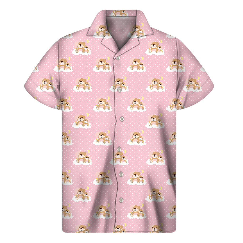 Cute Polka Dot Baby Bear Pattern Print Men's Short Sleeve Shirt