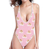 Cute Polka Dot Baby Bear Pattern Print One Piece High Cut Swimsuit