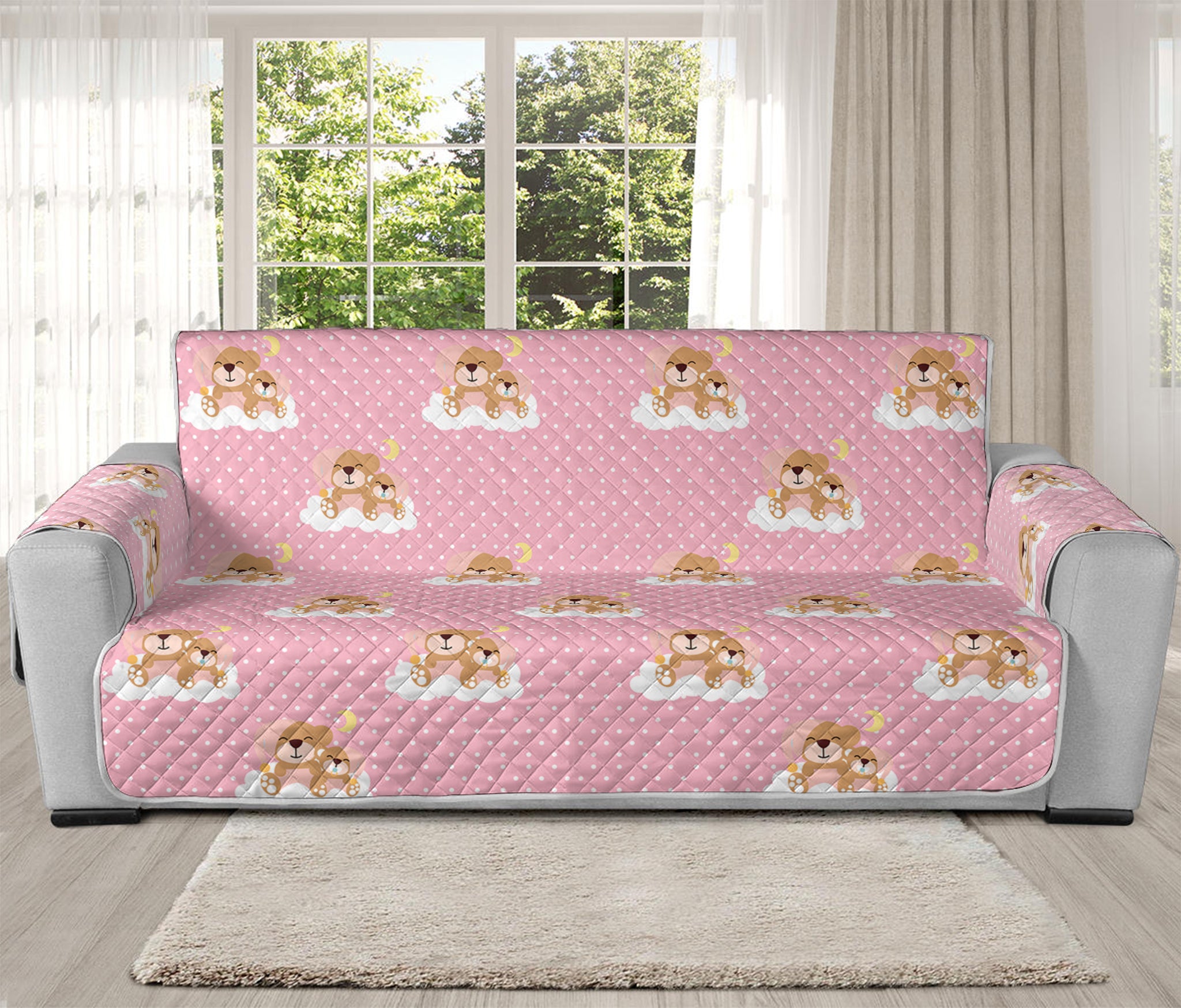 Cute Polka Dot Baby Bear Pattern Print Oversized Sofa Protector