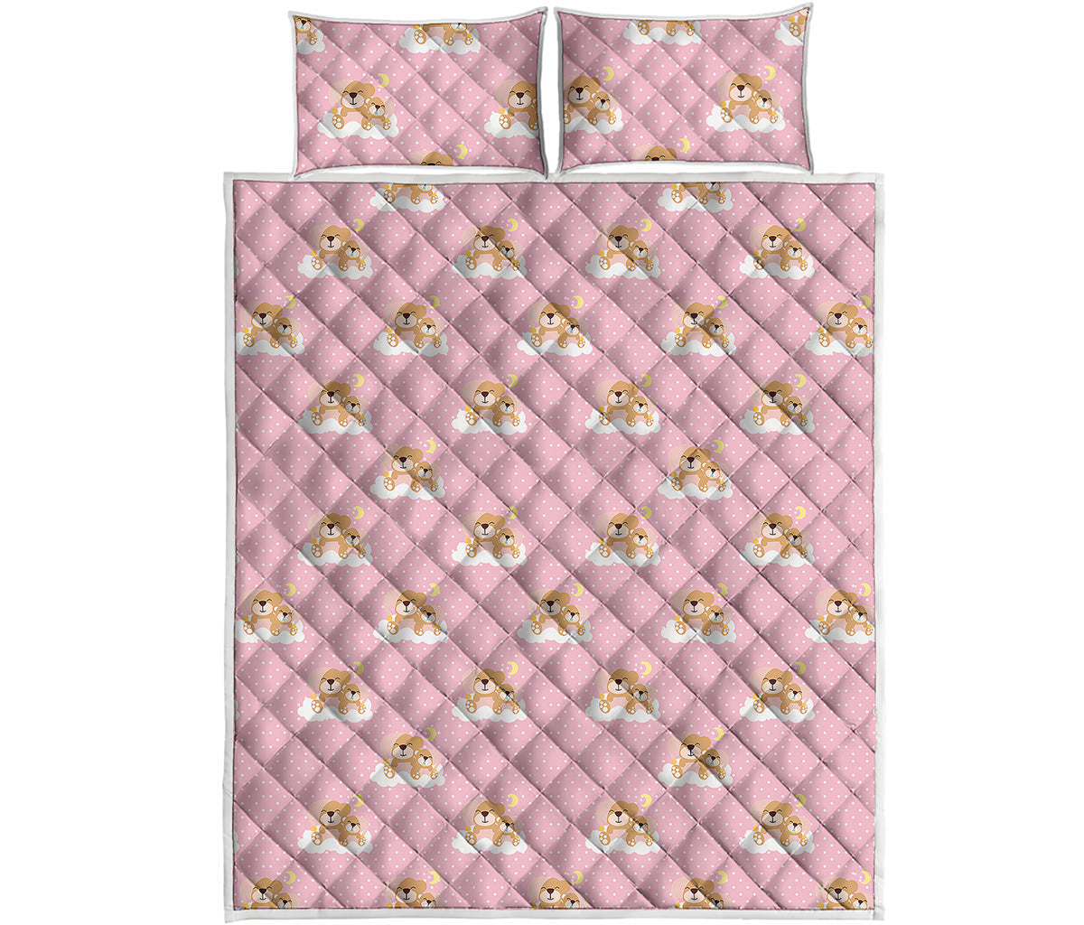 Cute Polka Dot Baby Bear Pattern Print Quilt Bed Set