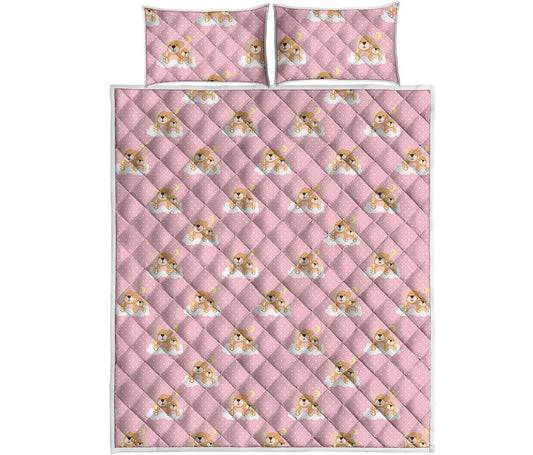 Cute Polka Dot Baby Bear Pattern Print Quilt Bed Set