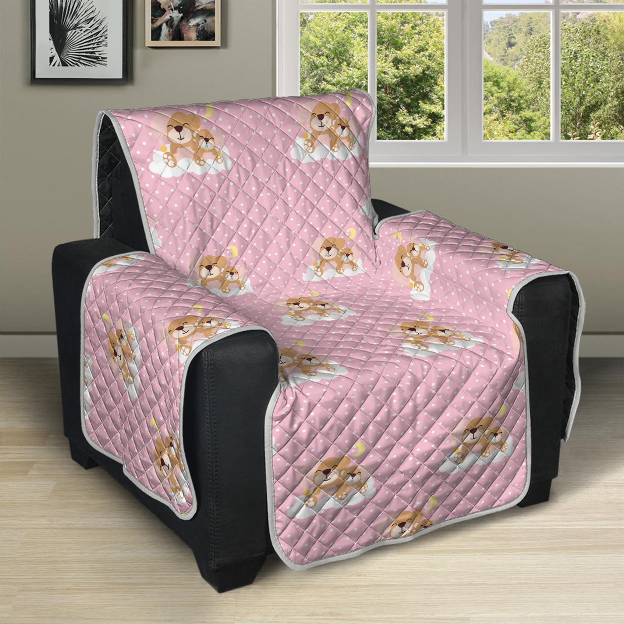 Cute Polka Dot Baby Bear Pattern Print Recliner Protector