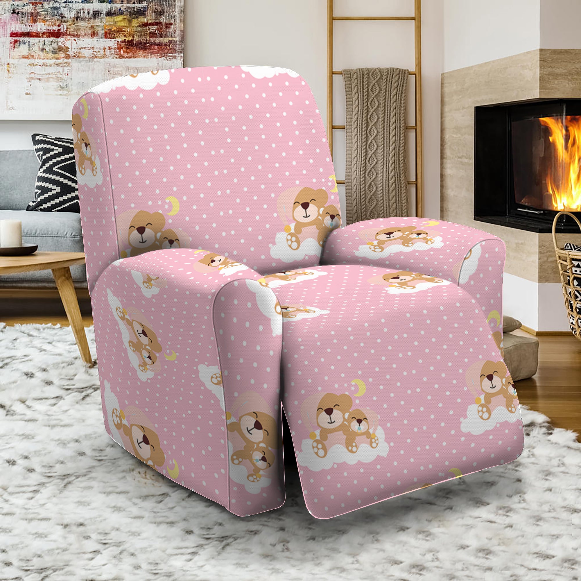 Cute Polka Dot Baby Bear Pattern Print Recliner Slipcover