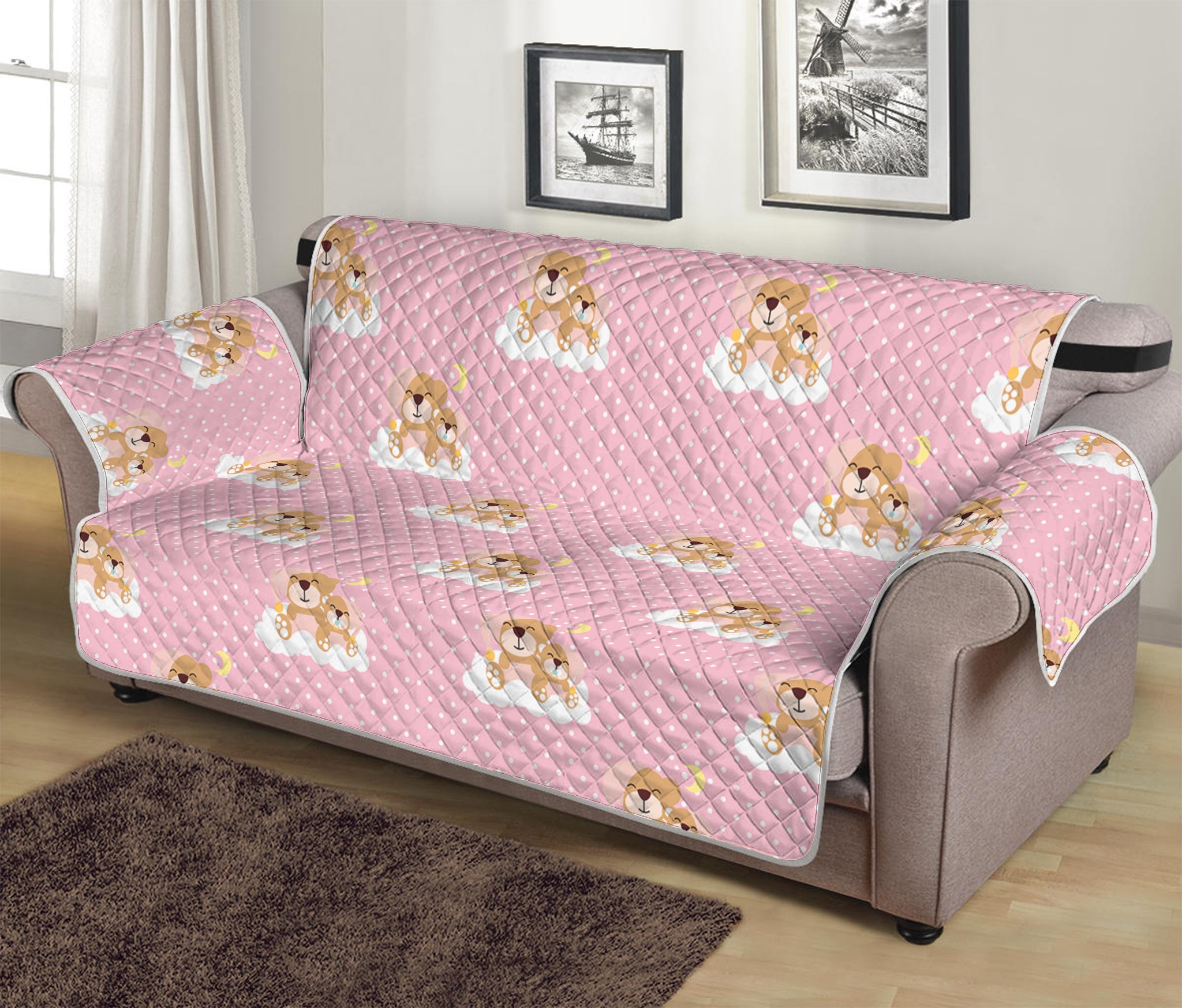 Cute Polka Dot Baby Bear Pattern Print Sofa Protector