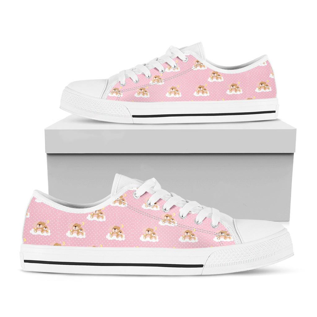 Cute Polka Dot Baby Bear Pattern Print White Low Top Shoes