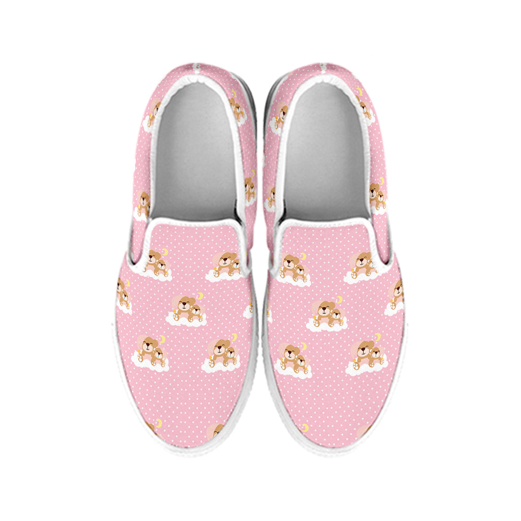 Cute Polka Dot Baby Bear Pattern Print White Slip On Shoes