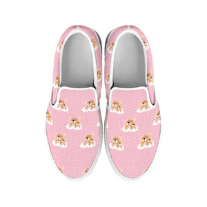 Cute Polka Dot Baby Bear Pattern Print White Slip On Shoes