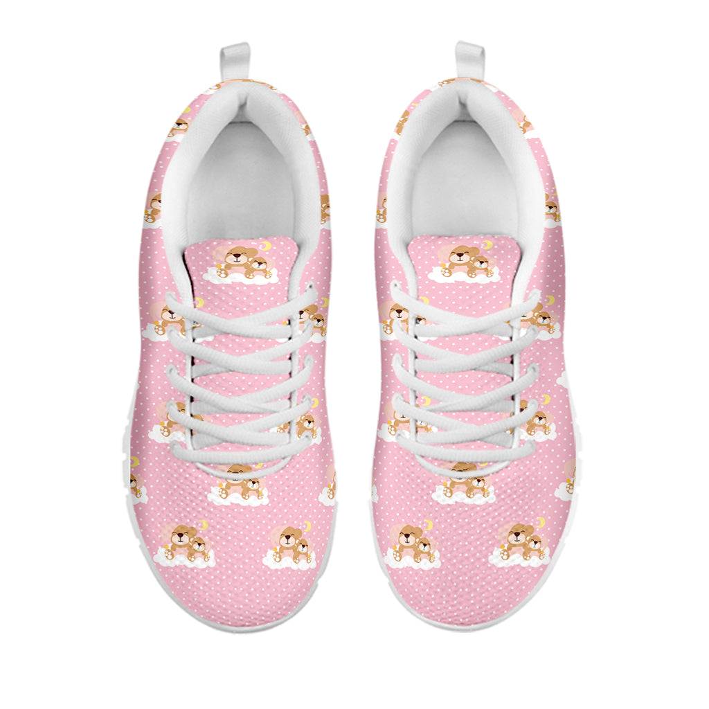 Cute Polka Dot Baby Bear Pattern Print White Sneakers