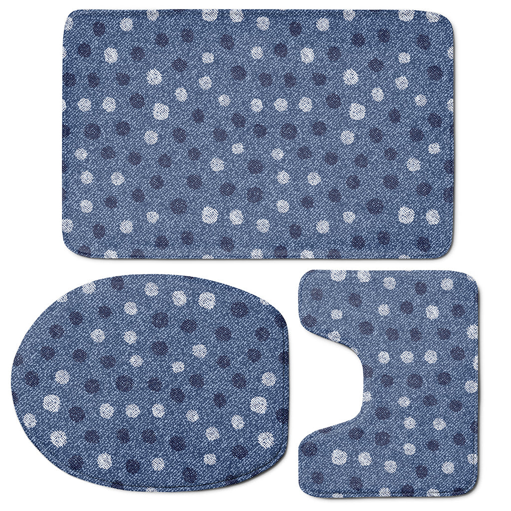 Cute Polka Dot Denim Jeans Pattern Print 3 Piece Bath Mat Set