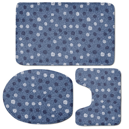 Cute Polka Dot Denim Jeans Pattern Print 3 Piece Bath Mat Set