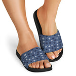 Cute Polka Dot Denim Jeans Pattern Print Black Slide Sandals