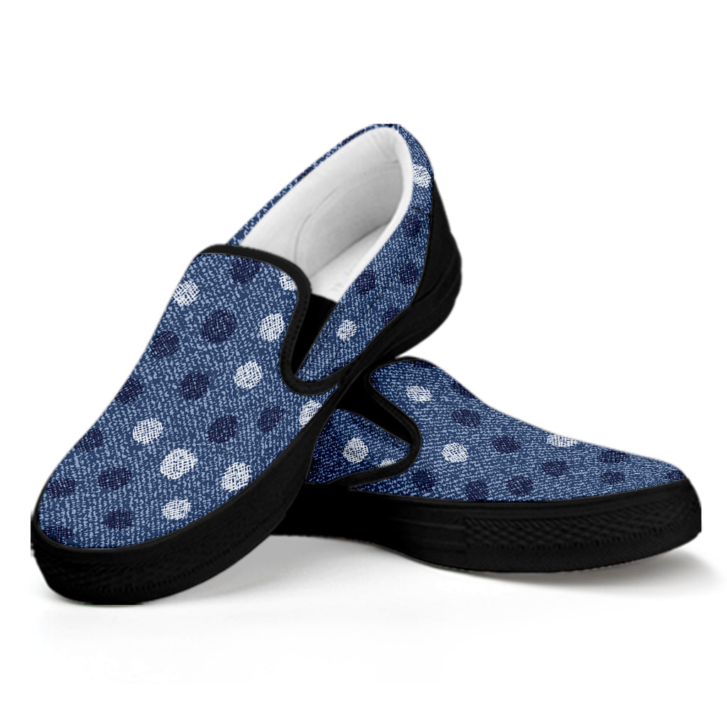 Cute Polka Dot Denim Jeans Pattern Print Black Slip On Shoes