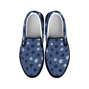 Cute Polka Dot Denim Jeans Pattern Print Black Slip On Shoes