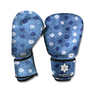 Cute Polka Dot Denim Jeans Pattern Print Boxing Gloves