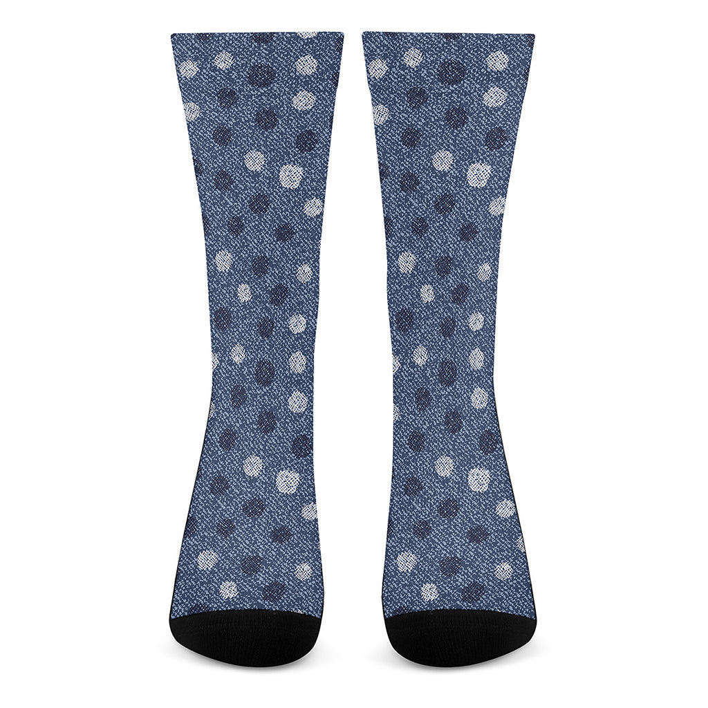 Cute Polka Dot Denim Jeans Pattern Print Crew Socks