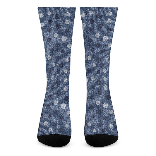 Cute Polka Dot Denim Jeans Pattern Print Crew Socks