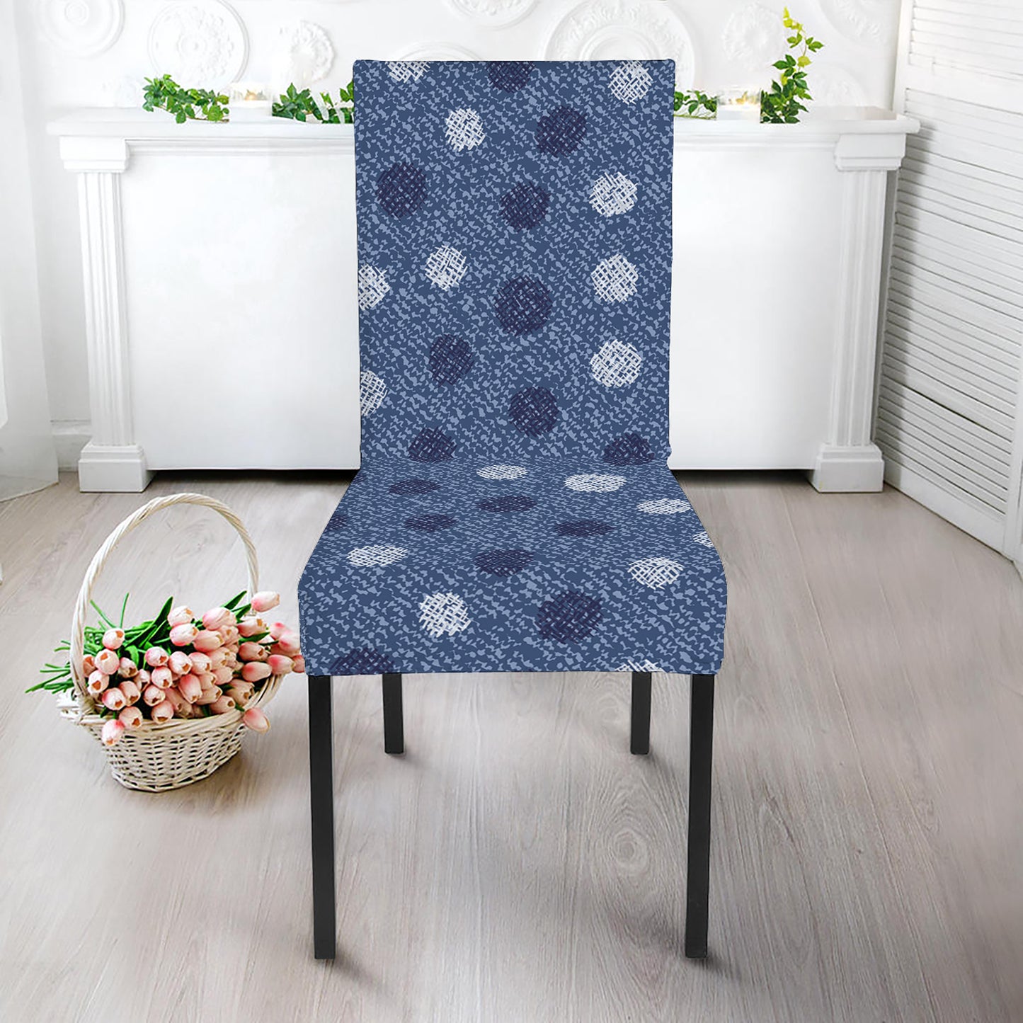 Cute Polka Dot Denim Jeans Pattern Print Dining Chair Slipcover