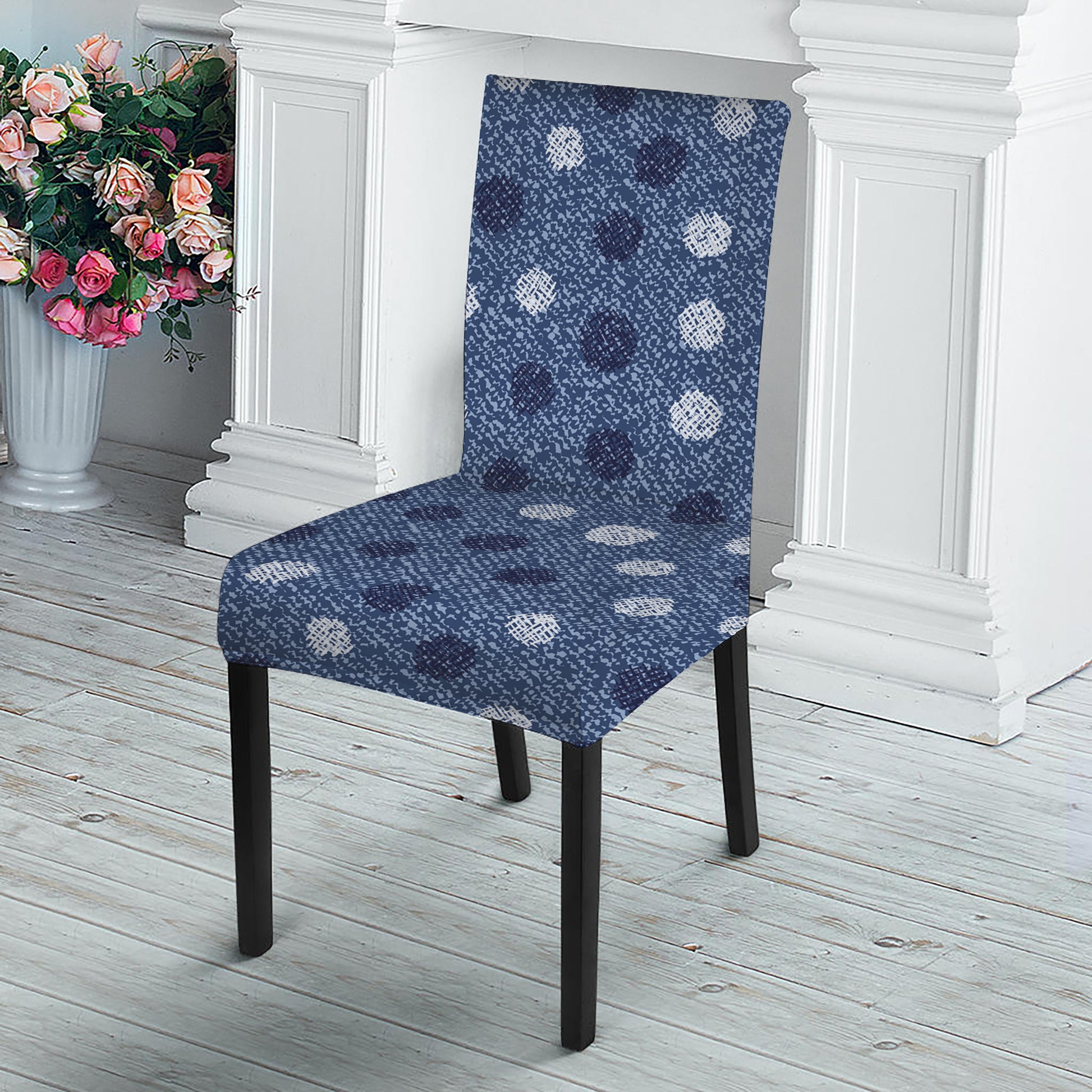 Cute Polka Dot Denim Jeans Pattern Print Dining Chair Slipcover