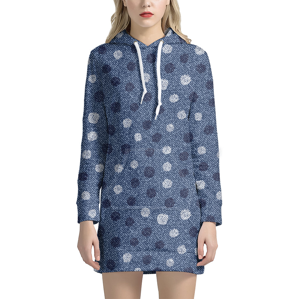 Cute Polka Dot Denim Jeans Pattern Print Hoodie Dress