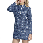 Cute Polka Dot Denim Jeans Pattern Print Hoodie Dress