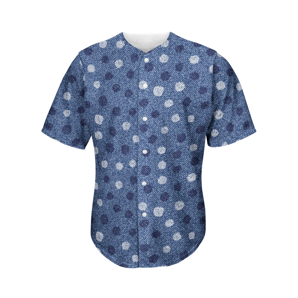 Cute Polka Dot Denim Jeans Pattern Print Men's Baseball Jersey