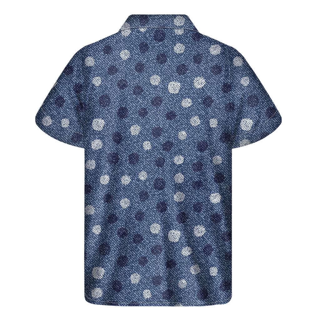 Cute Polka Dot Denim Jeans Pattern Print Men's Short Sleeve Shirt