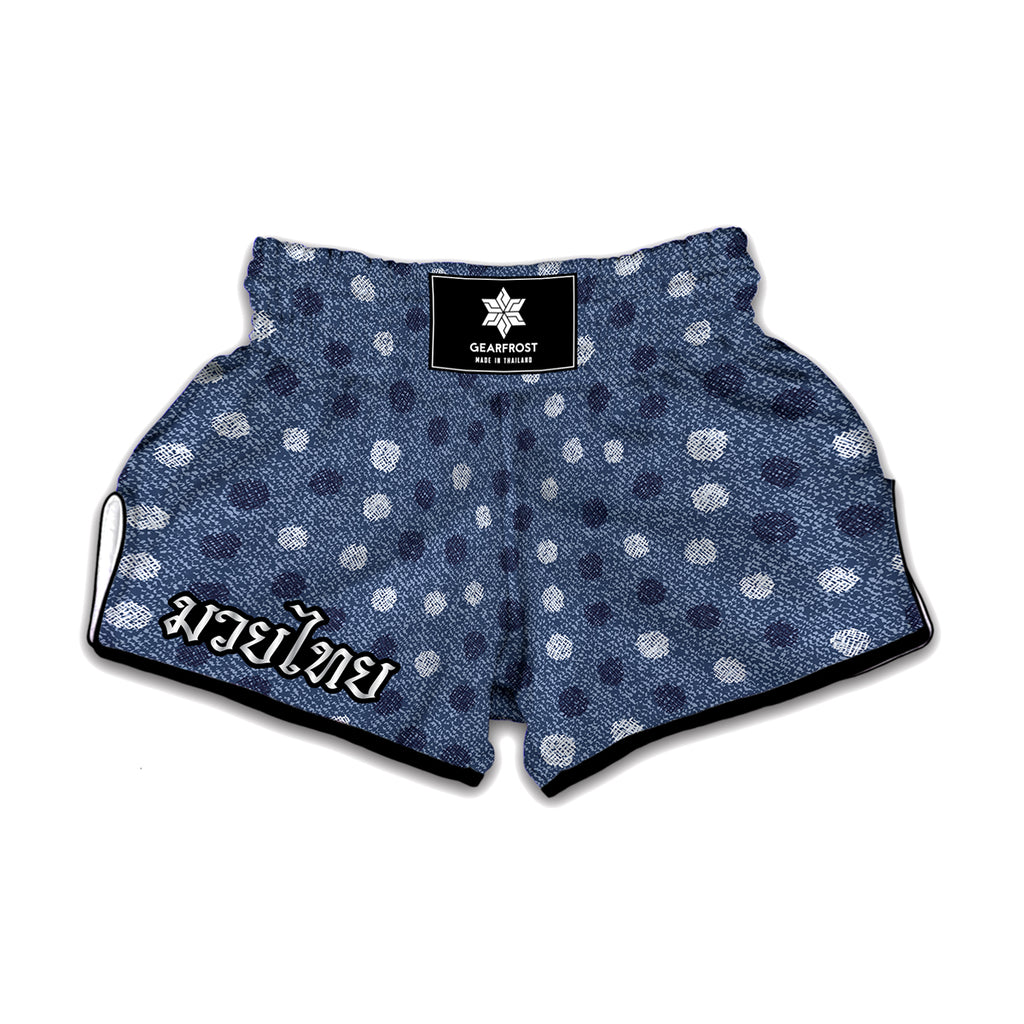 Cute Polka Dot Denim Jeans Pattern Print Muay Thai Boxing Shorts