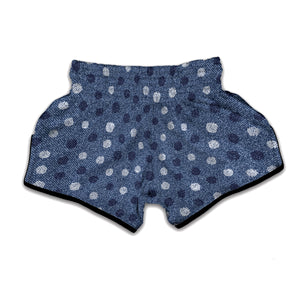 Cute Polka Dot Denim Jeans Pattern Print Muay Thai Boxing Shorts