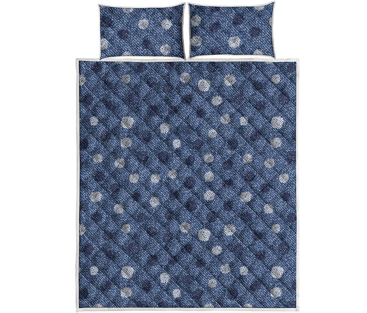 Cute Polka Dot Denim Jeans Pattern Print Quilt Bed Set