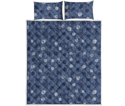 Cute Polka Dot Denim Jeans Pattern Print Quilt Bed Set