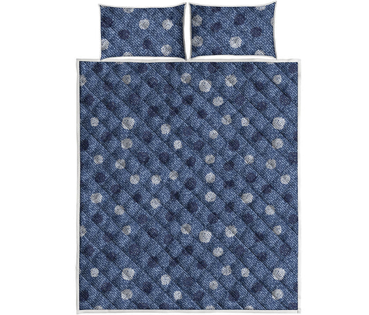 Cute Polka Dot Denim Jeans Pattern Print Quilt Bed Set
