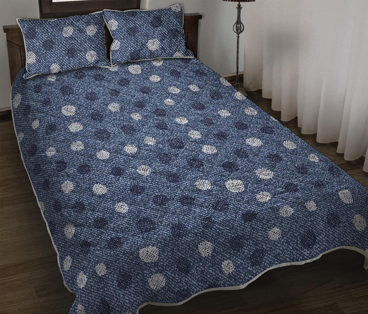 Cute Polka Dot Denim Jeans Pattern Print Quilt Bed Set
