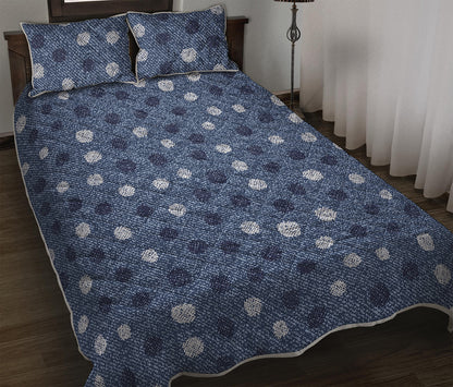 Cute Polka Dot Denim Jeans Pattern Print Quilt Bed Set