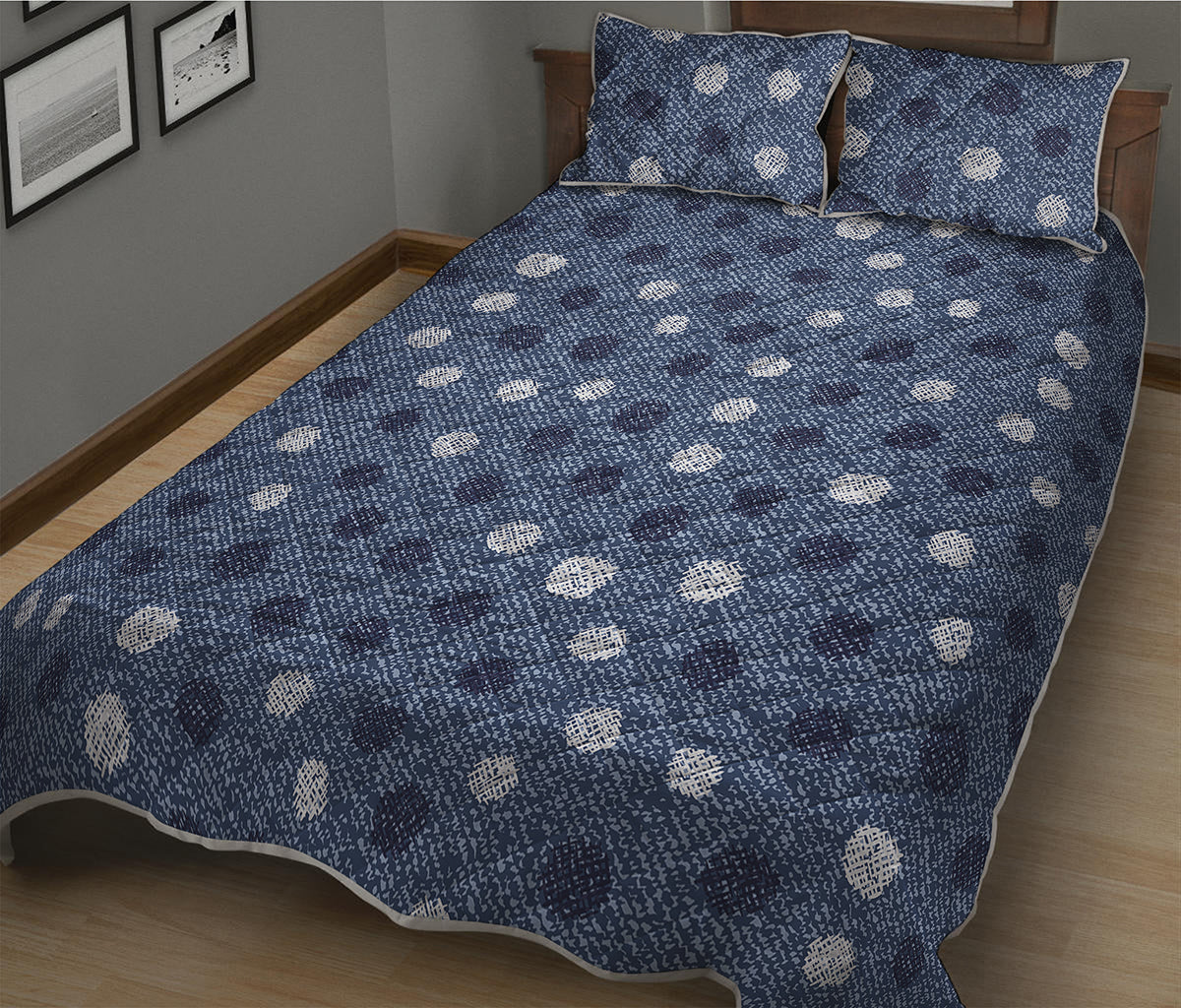 Cute Polka Dot Denim Jeans Pattern Print Quilt Bed Set
